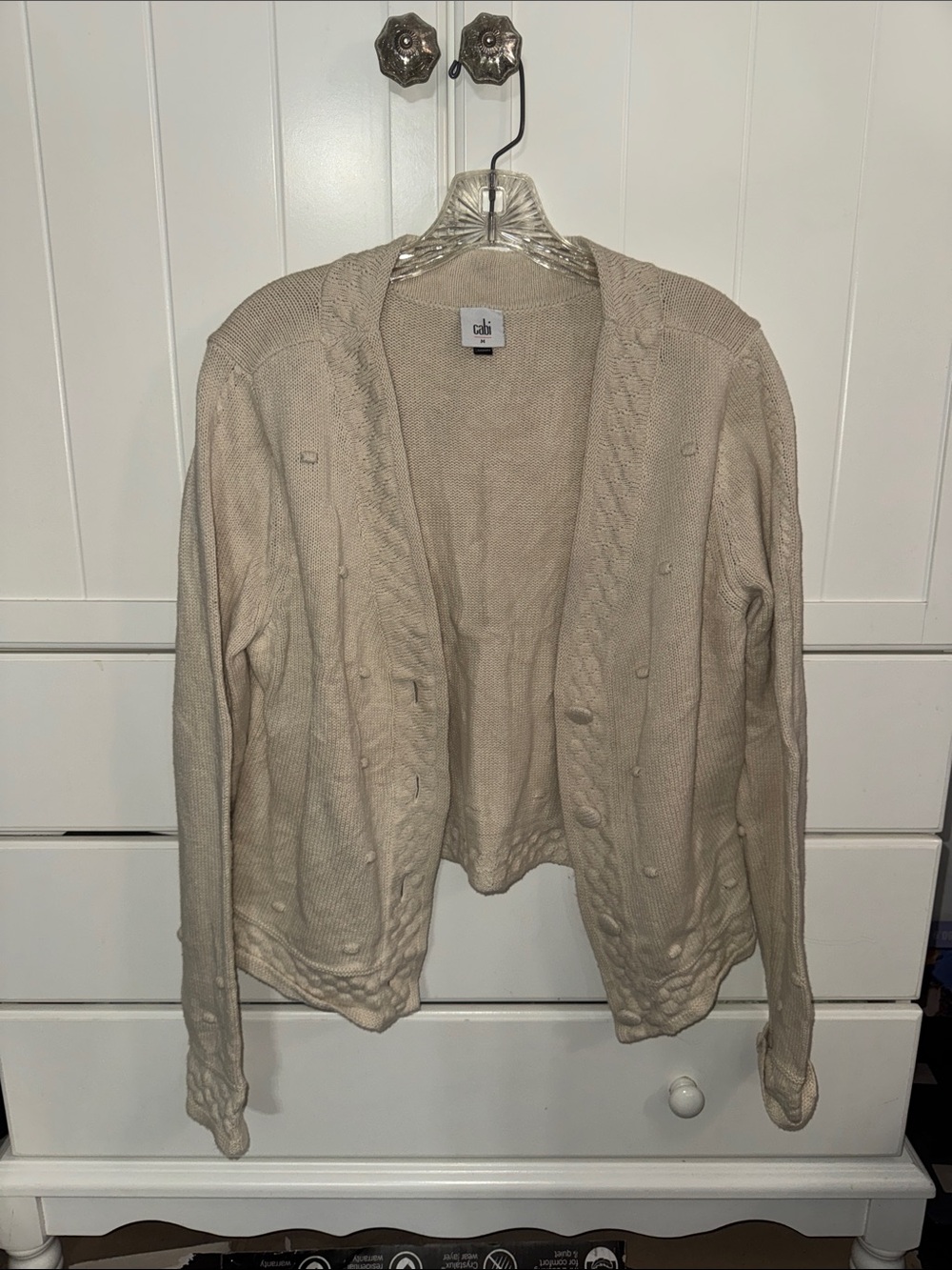 CAbi Women's Open-Front Cable Knit Cardigan - Cream/Tan
